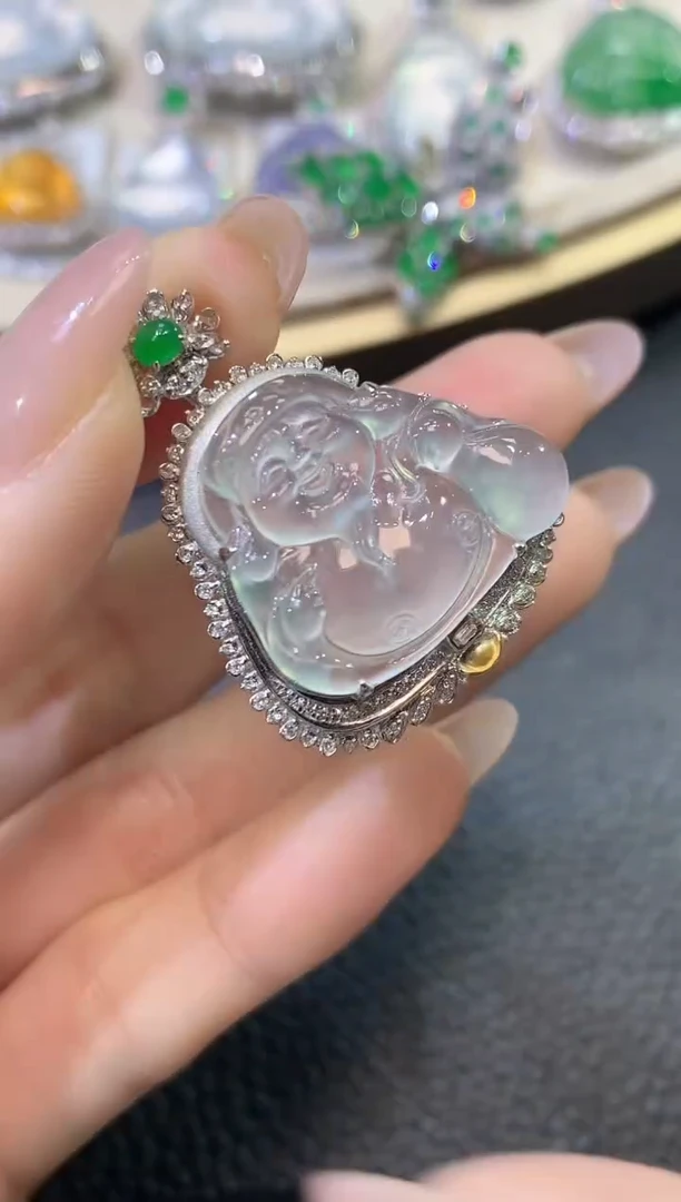 翡翠18K金镶嵌吊坠(不含链)C85翡翠