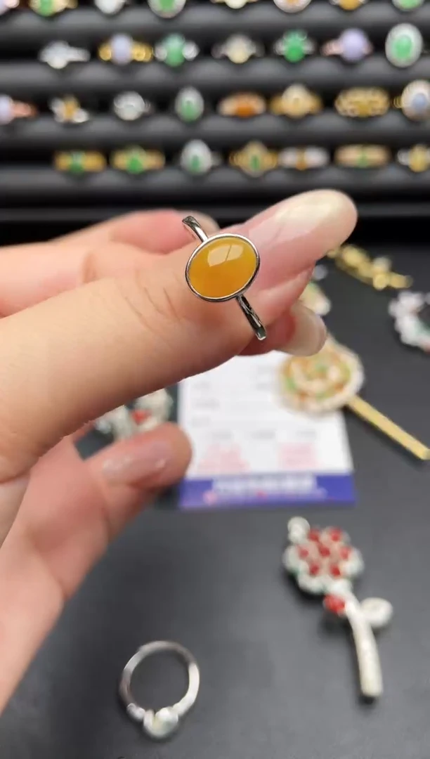 银S925镶嵌戒指翡翠一物一证一礼盒1