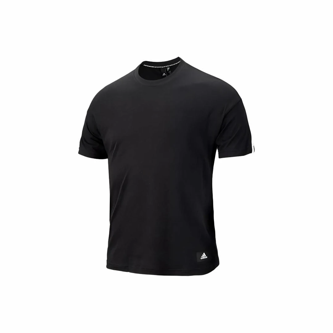 adidas 后背三条纹运动圆领短袖T恤 男款 黑色GP9512