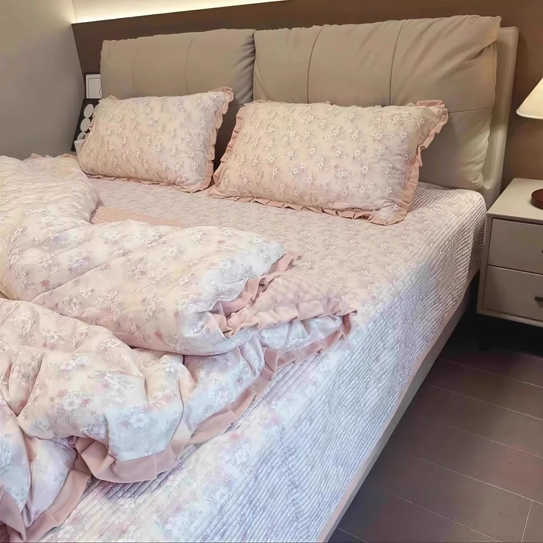 一面全棉双层纱一面宝宝绒纯棉春秋被冬季保暖豆豆绒被床盖四件套