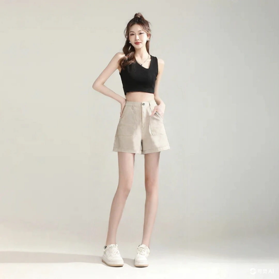 悉妍 原创兰精天丝凉感亚麻松紧腰A字版牛仔女裤短款清凉舒适HH24