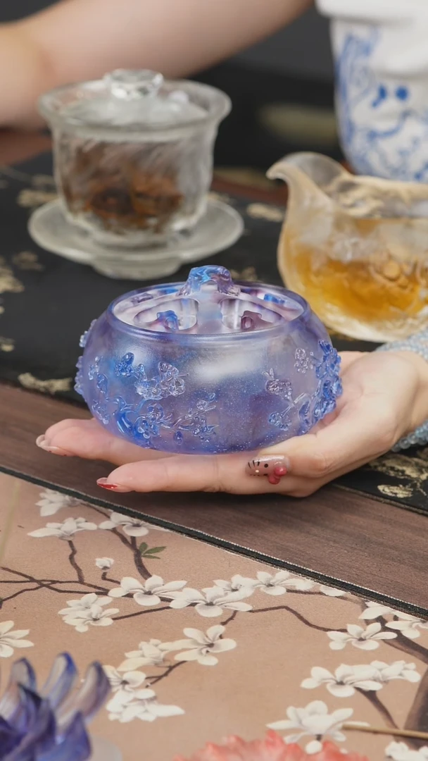 手工艺品琉璃蓝紫色梅花香炉