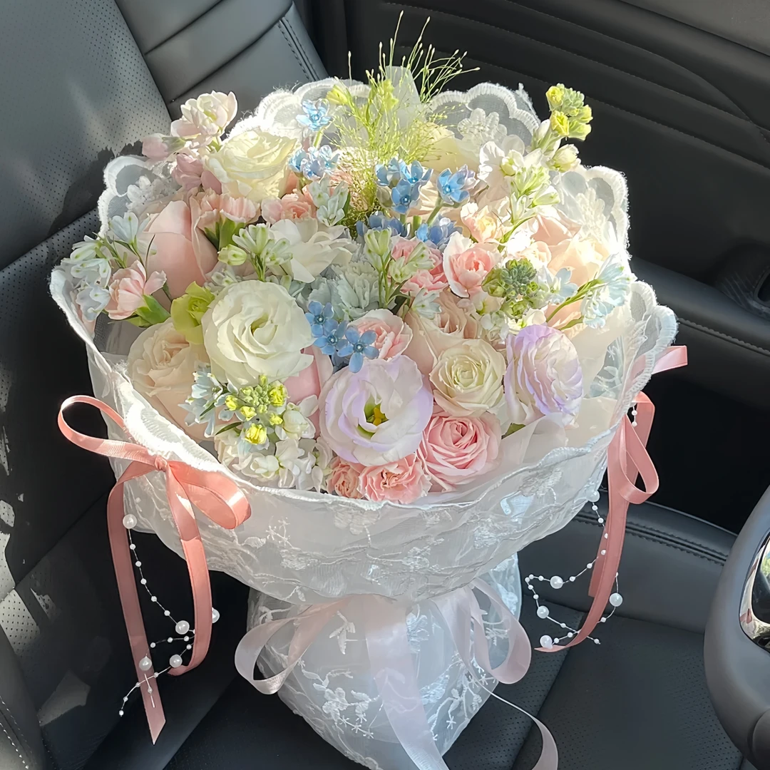 全国小香风粉玫瑰花束配送女友生日礼物鲜花速递同城鲜花配送同城