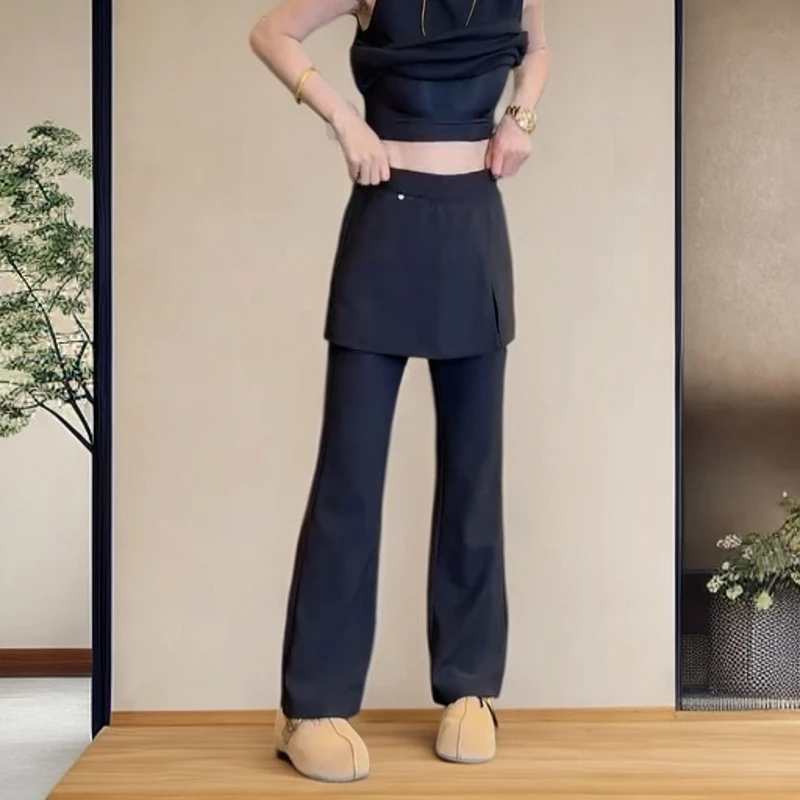 2025秋季新款纯色简约窄版微喇裤子大码女装高腰显瘦弹力休闲裤裙