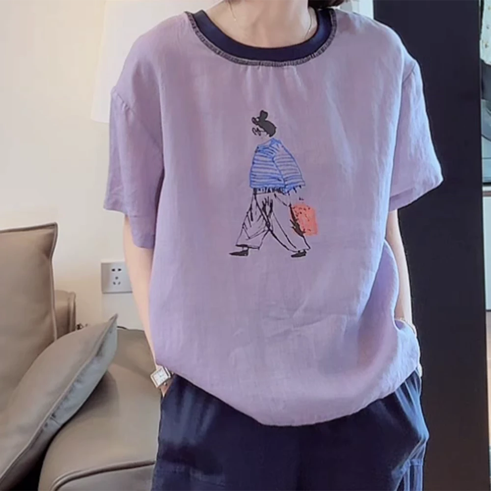 2025夏季新款圆领撞色小女孩短袖T恤夏季新款休闲女士C5325