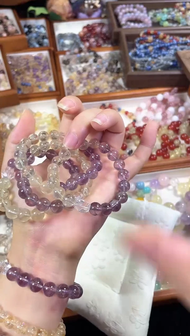 未镶嵌手串水晶日进斗金】天然紫水晶黄塔晶手串