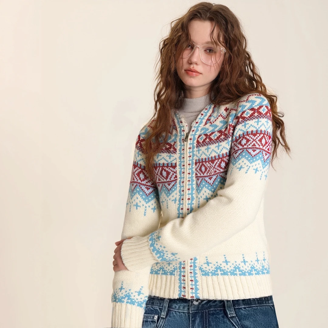 复古费尔岛针织开衫女宽松慵懒风2025秋冬新款百搭超好看毛衣外套