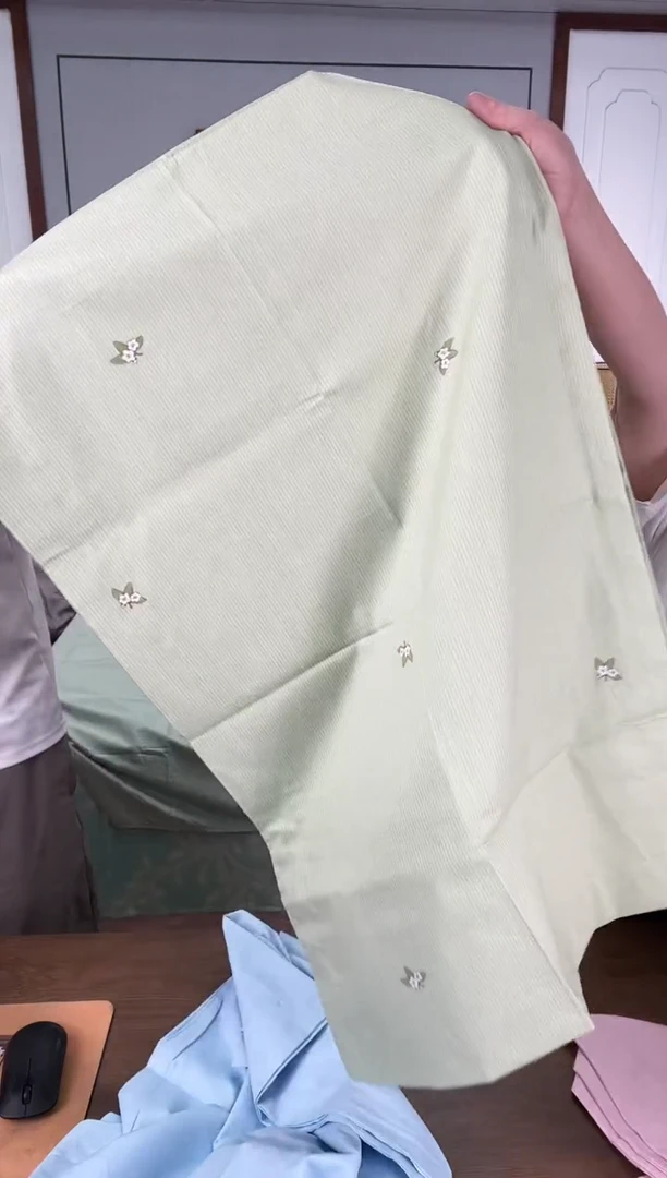 棉绿底花全棉枕套一对