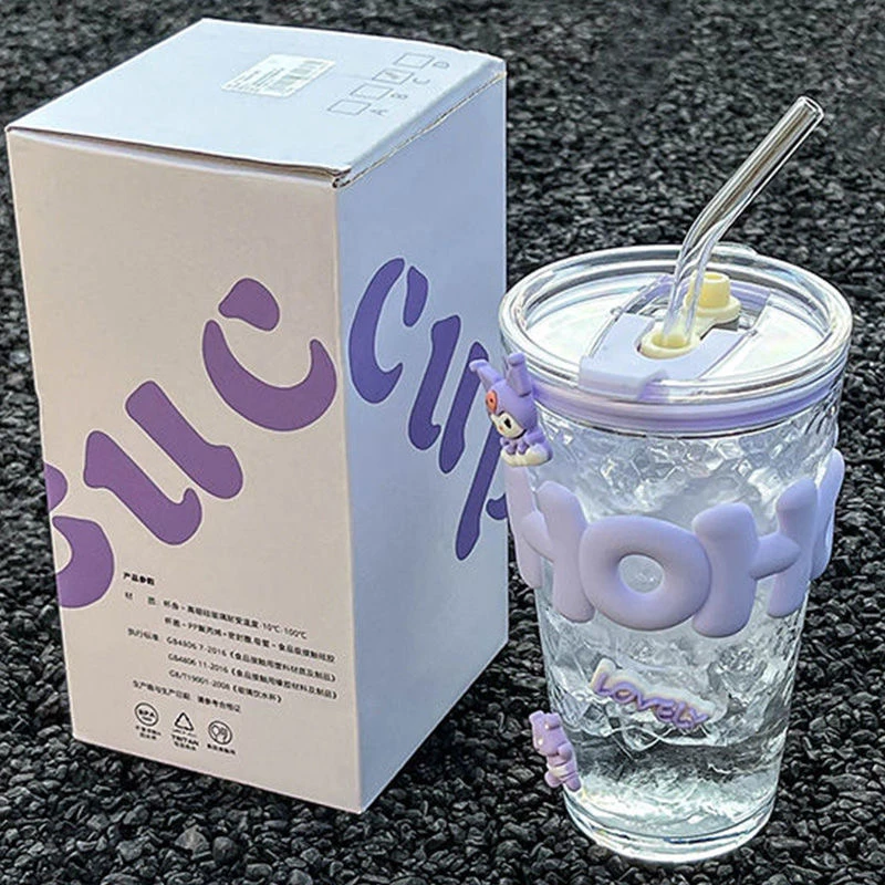 大容量ins杯子盖玻璃水杯高颜值女家用办公室学生果汁喝水双饮杯