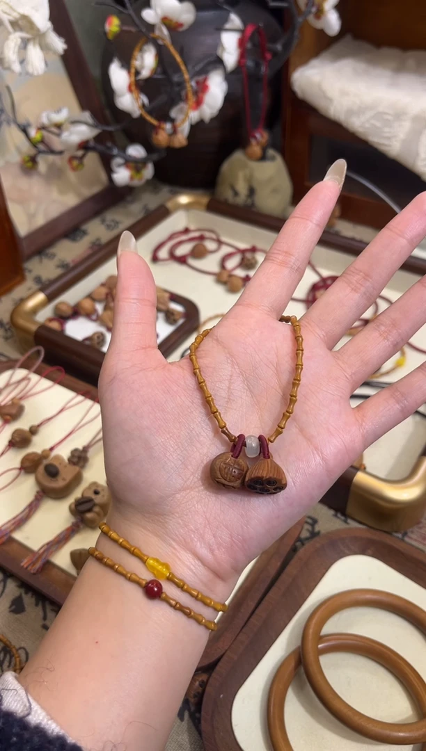 手串桃核【桃缘行】竹节「福气莲莲」桃木桃核辟、挡、驱、护 备注手围