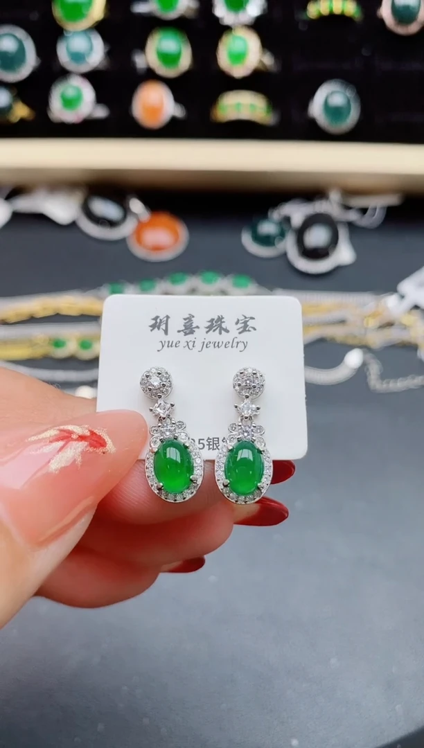 【闪购商品】翡翠耳饰银S925镶嵌21321