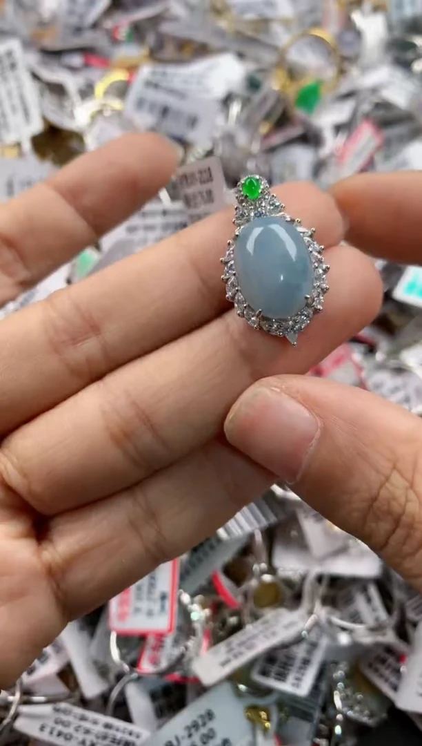 银S925镶嵌戒指翡翠777     9