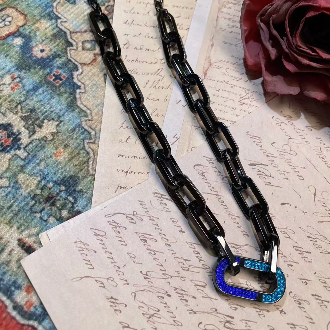 铜合金琉璃项链 经典欧美枪底拼色钻钻长款项链重工时尚百搭气质