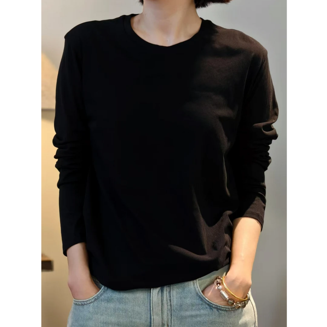 HALUNGLE/海伦格丽 18544  时尚纯色超轻薄宽松简约百搭长T恤