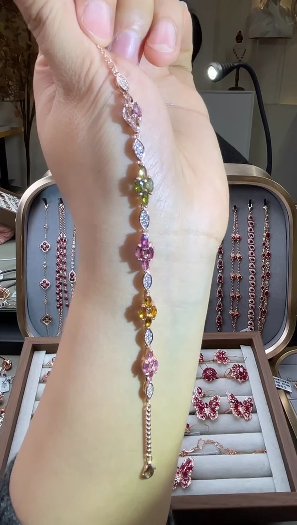 银S925镶嵌手链碧玺手链