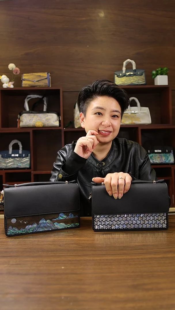 小牛皮夜光贝螺钿山水非遗女包