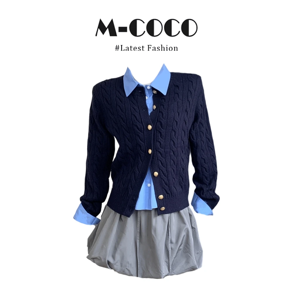 MARIE.COCO【赵露思同款】学院风针织开衫长袖衬衫上衣花苞裙三件套