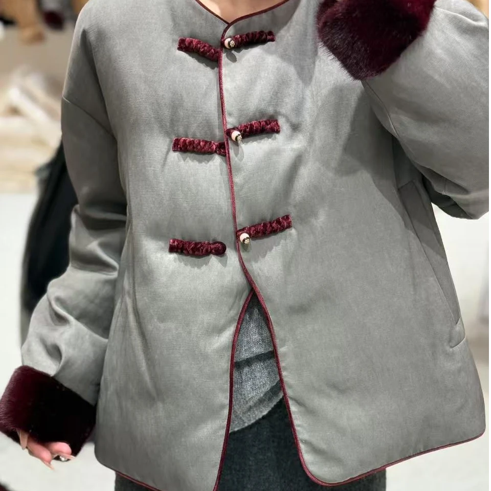 25秋冬轻奢风复古洋气女短外套欧洲站时尚圆领保暖棉服百搭97651