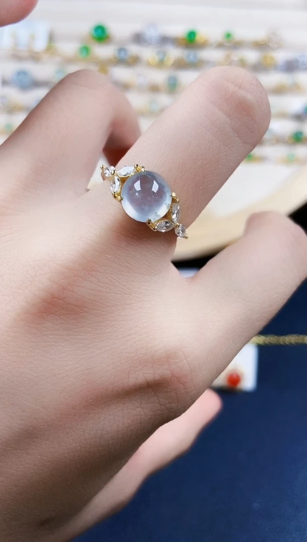 翡翠戒指银S925镶嵌12389