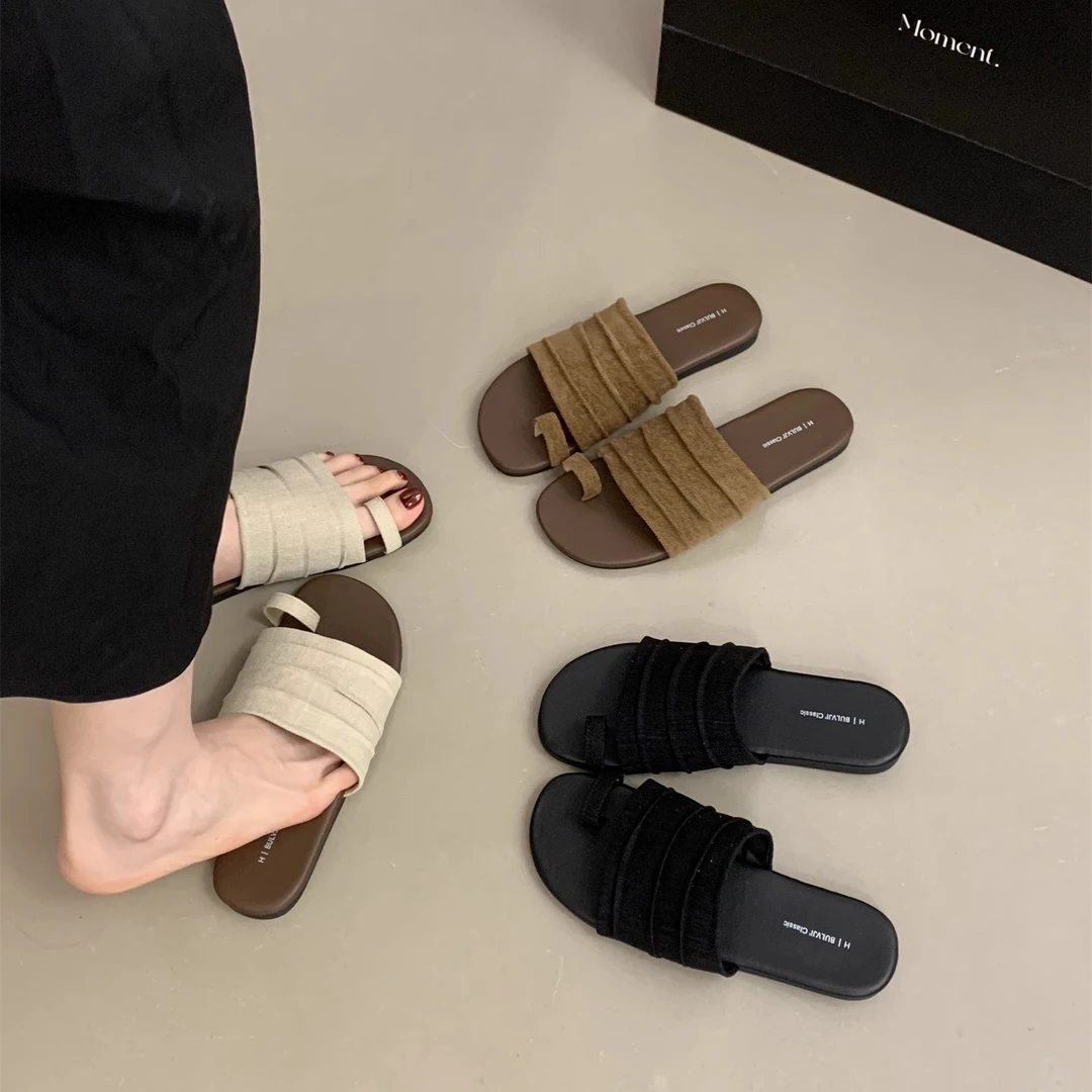 度假风套趾平底拖鞋女外穿夏季2025年新款休闲一字拖气质沙滩女鞋
