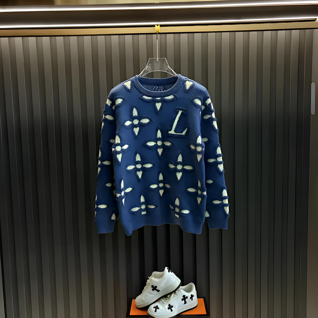 2025秋冬高端针织提花编织圆领毛衣男士轻奢加厚保暖针织衫【阿七】