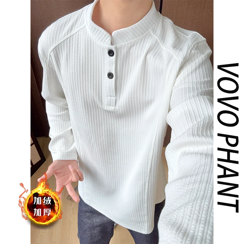 VOVO美式高街条纹卫衣cleanfit亨利领拼接长袖T恤男款秋季打底衫