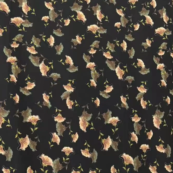 【黑底双色扇子花】【弹力双绉】连衣裙面料布料时尚时装面料