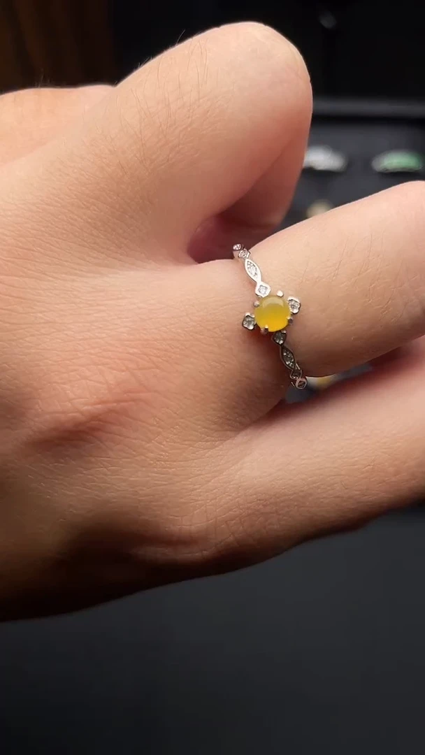 银S925镶嵌戒指翡翠开口戒 翡翠