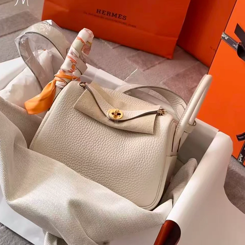 未使用 Hermes/爱马仕 miniLindy 奶昔白 金扣 TC皮 K刻