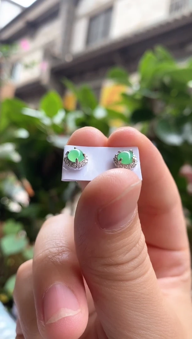 翡翠银S925镶嵌耳饰翡翠耳钉