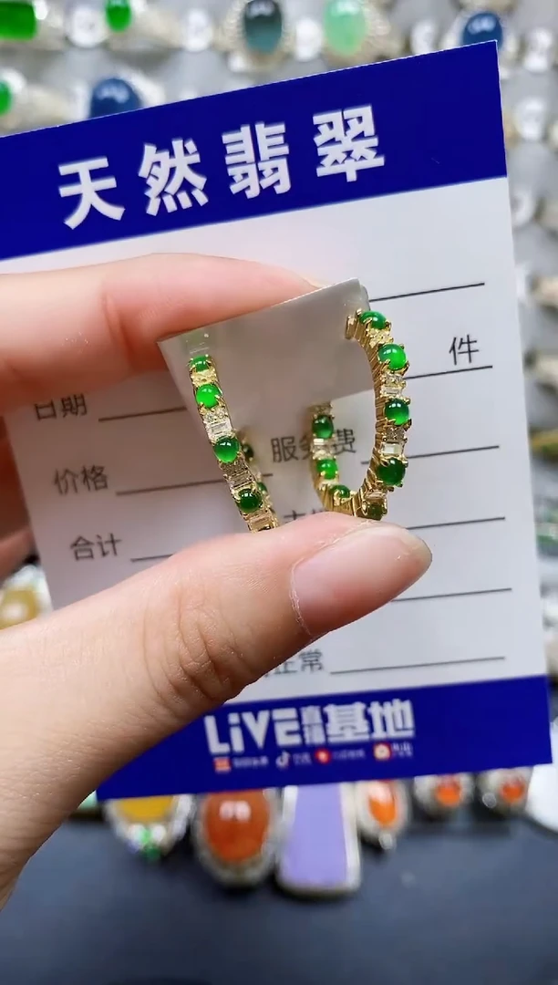 翡翠银S925镶嵌耳饰271