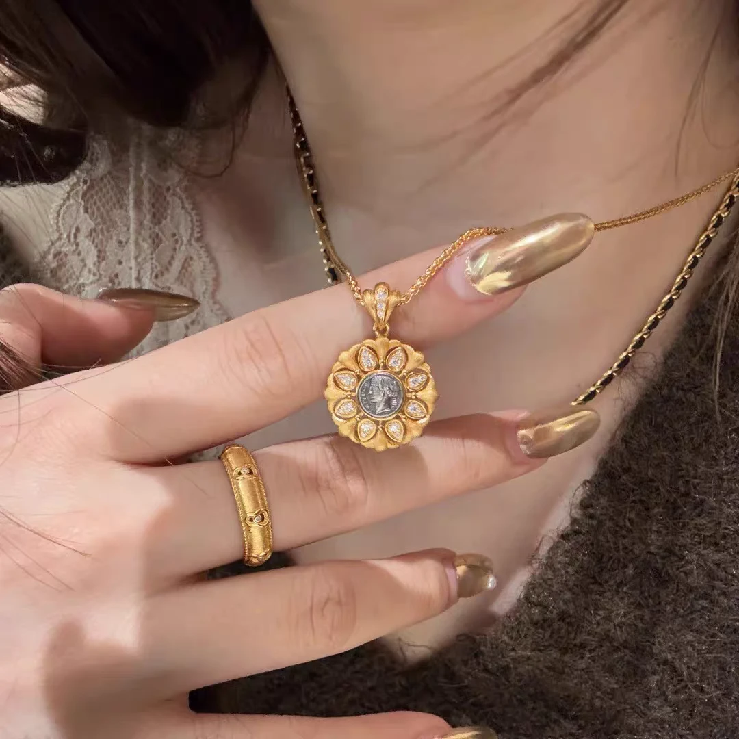 MiNUO/金艺中古太阳神镀金气质轻奢项链复古百搭
