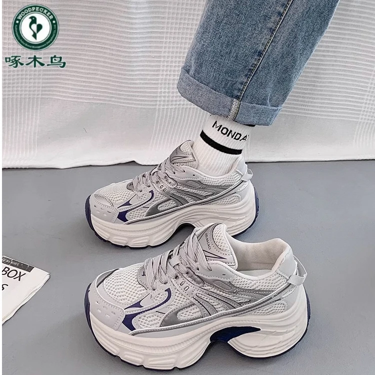 啄木鸟复古加绒保暖老爹鞋女2025秋冬爆款增高厚底松糕休闲运动鞋