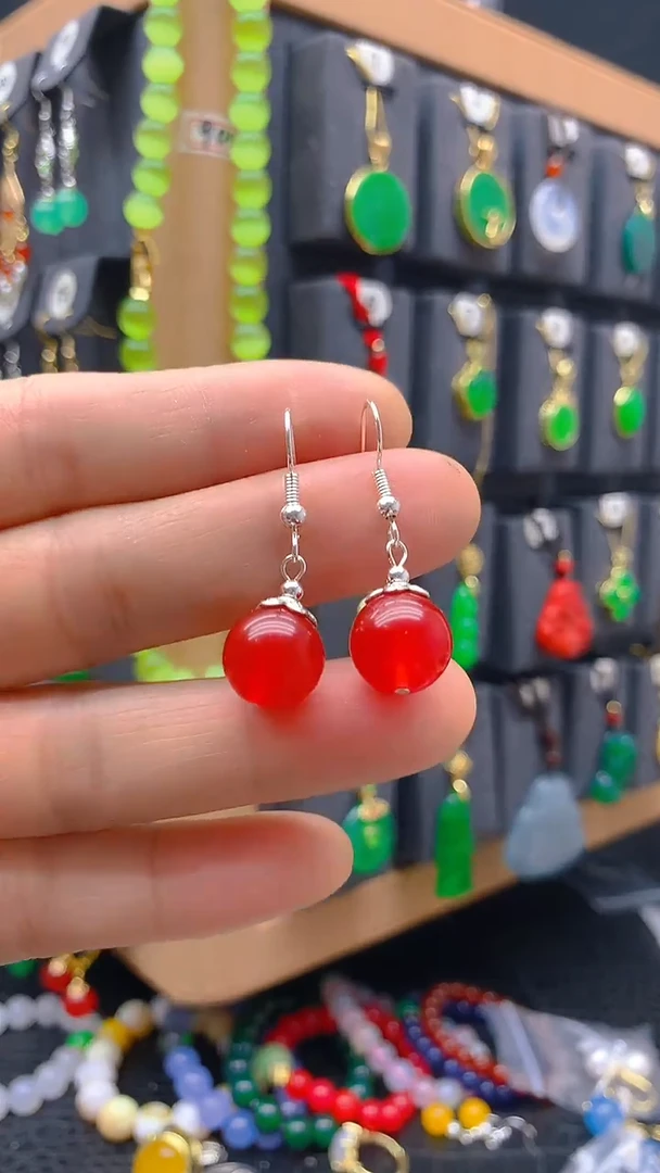 【闪购商品】玛瑙/玉髓耳坠银S925镶嵌耳饰