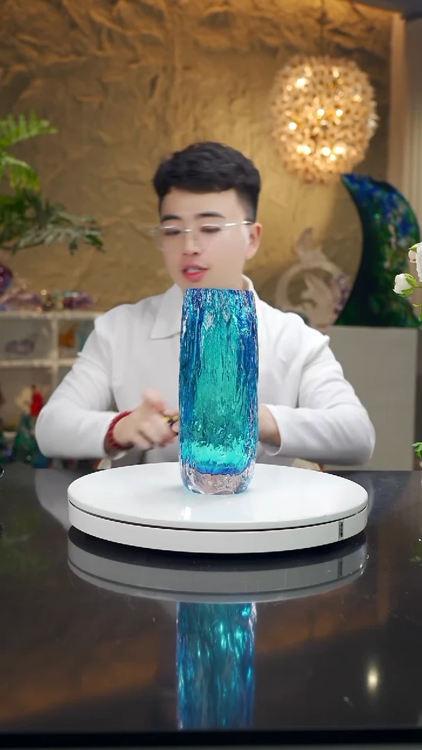 手工艺品琉璃福利天空蓝树纹花瓶