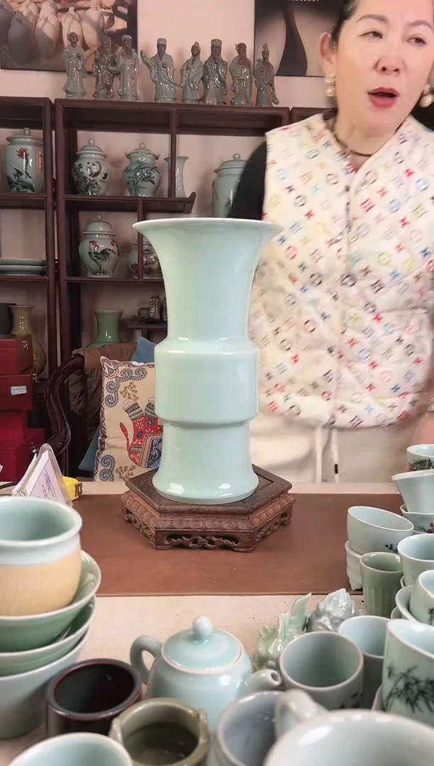 纯手工 粉青 大花觚