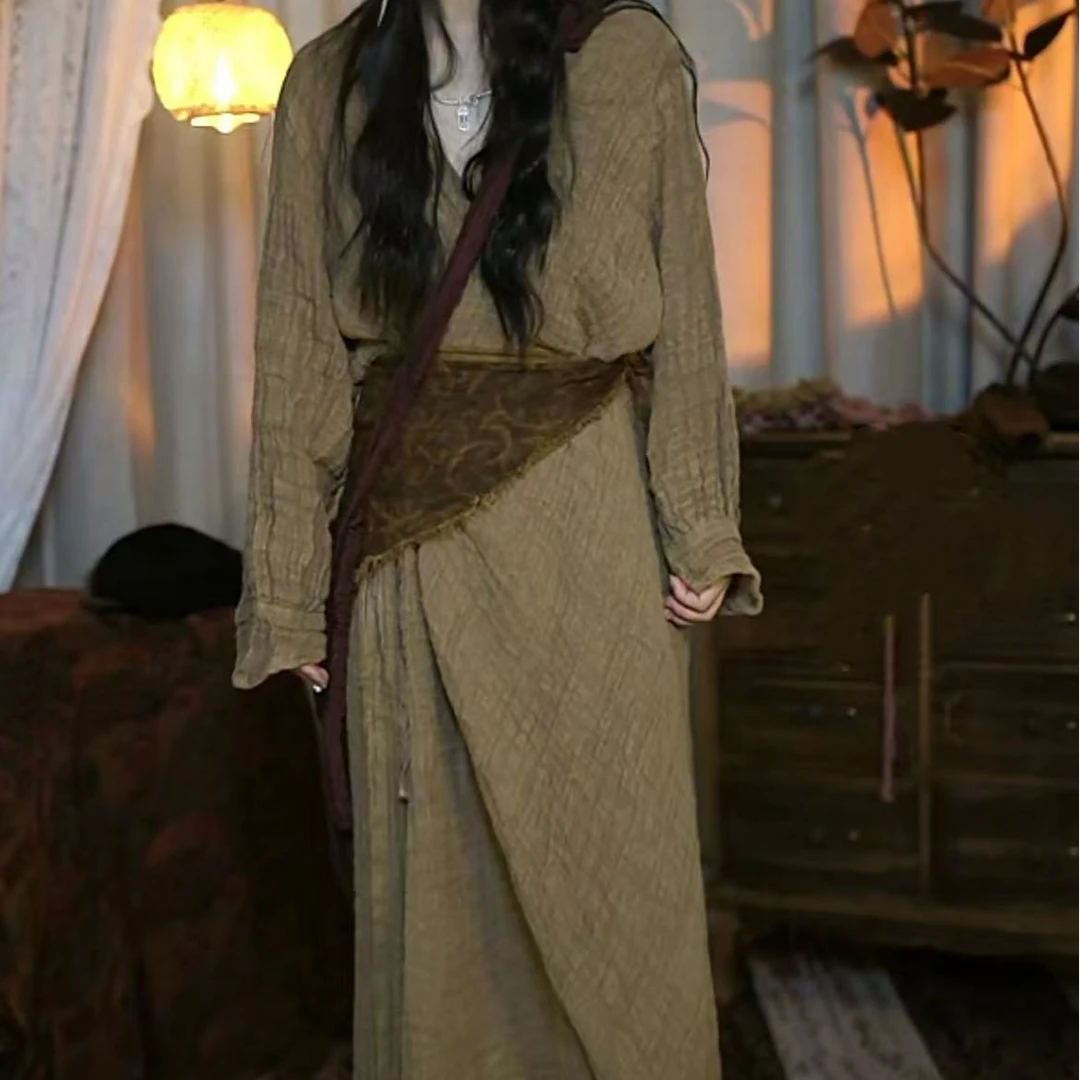 H803763订制雨露麻新中式汉服领大牌气质长袍