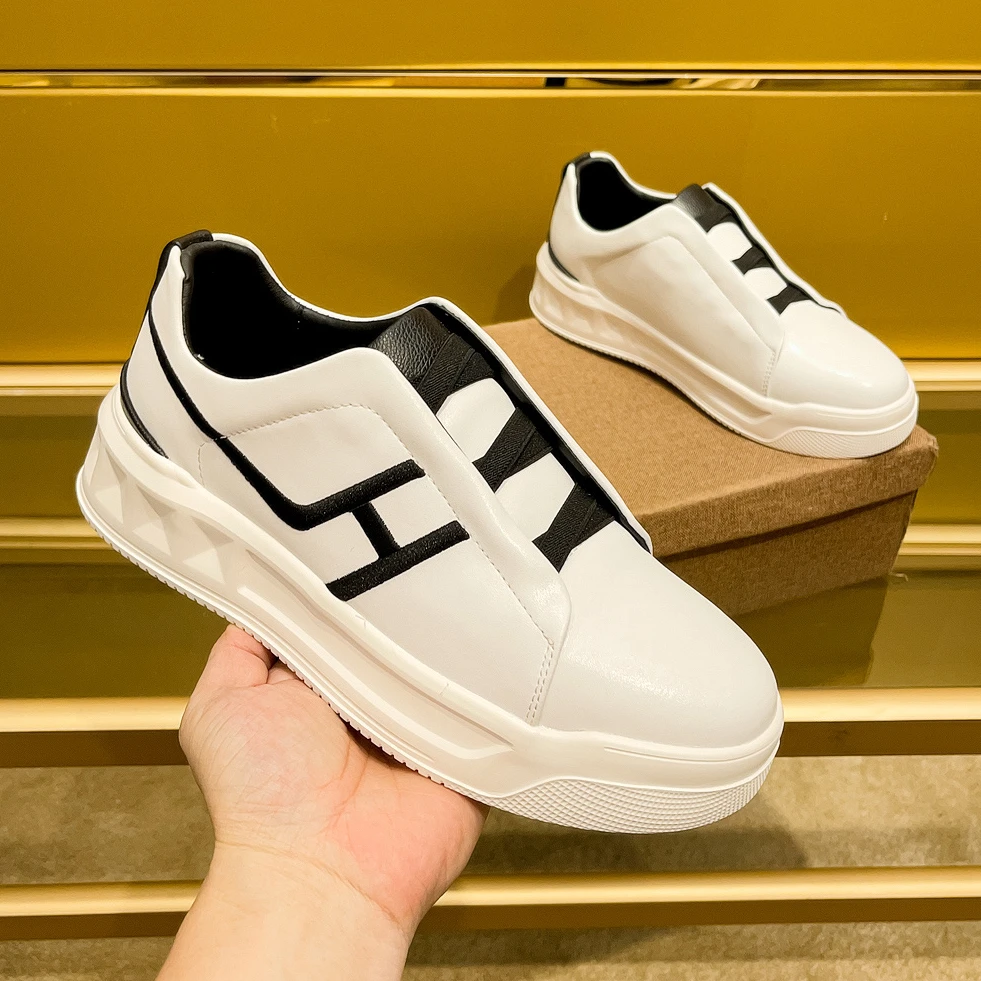 欧美风男鞋高档新款潮鞋男士小白鞋一脚蹬懒人百搭休闲板鞋乐福鞋