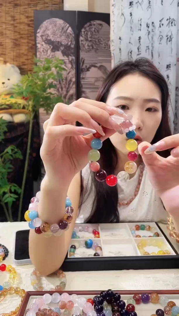 未镶嵌手链水晶岫玉海纹石蔷薇石南红子锂云母多宝手串