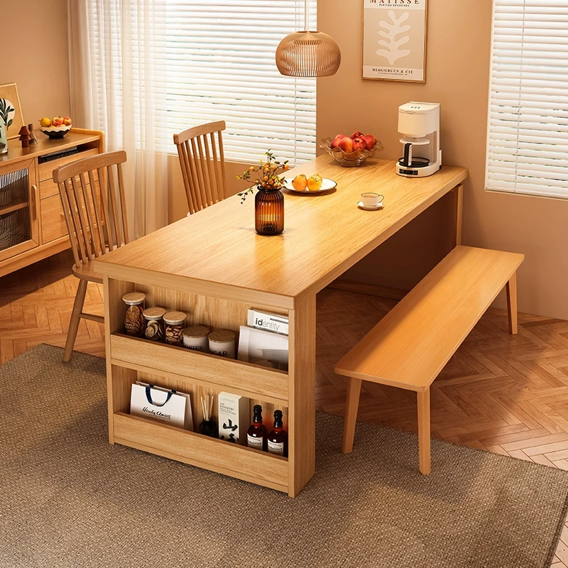实木餐桌一桌四椅组合家用小户型出租房用餐桌餐边柜一体储物饭桌
