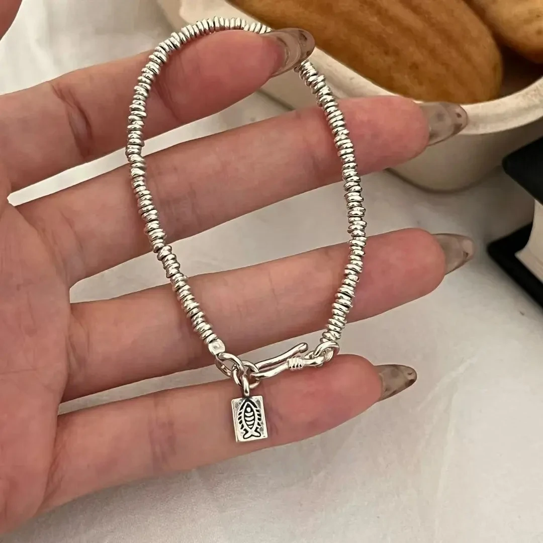 足银手链 做旧手工银手链鱼骨盘缠手串大方气质轻奢520情人节礼物