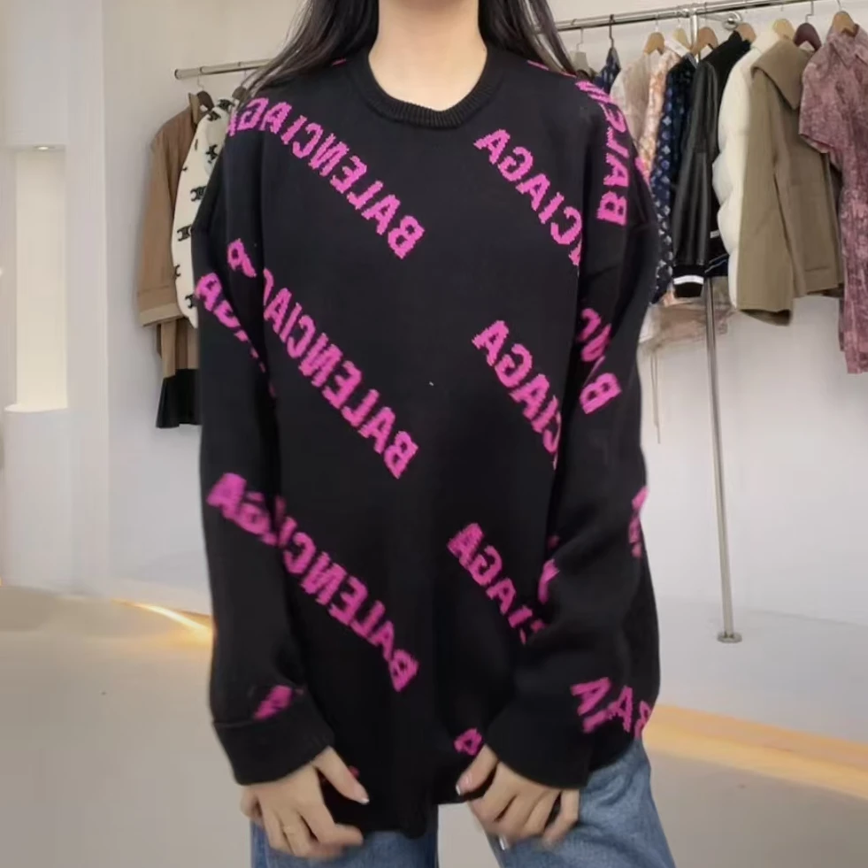 全新未使用 Balenciaga/巴黎世家 圆领针织衫 黑玫色/黑玫;S