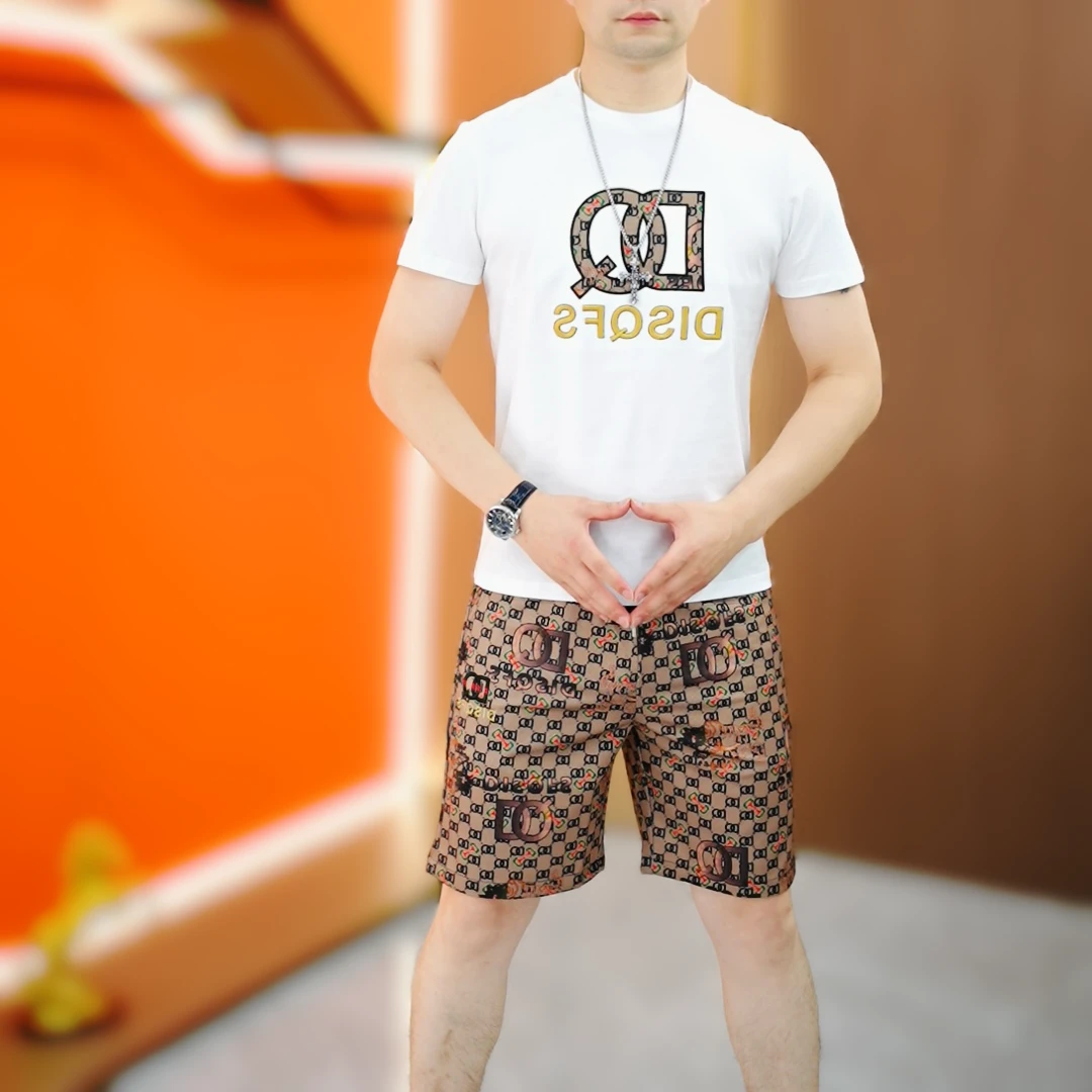 【阿凯严选】高品质夏季新款男士潮流时尚个性刺绣圆领短袖短裤套装