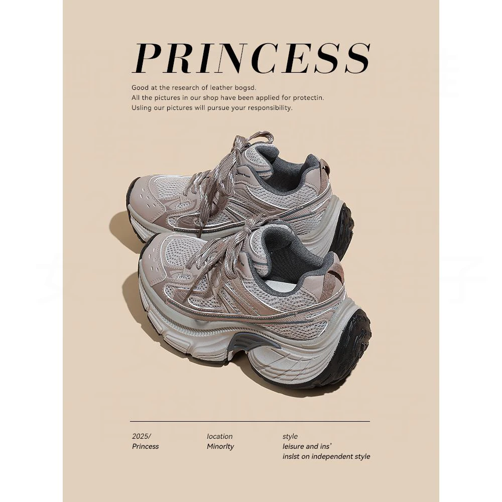 厚底网面鞋女2025春秋新款百搭时尚松糕底运动鞋小个子增高休闲鞋