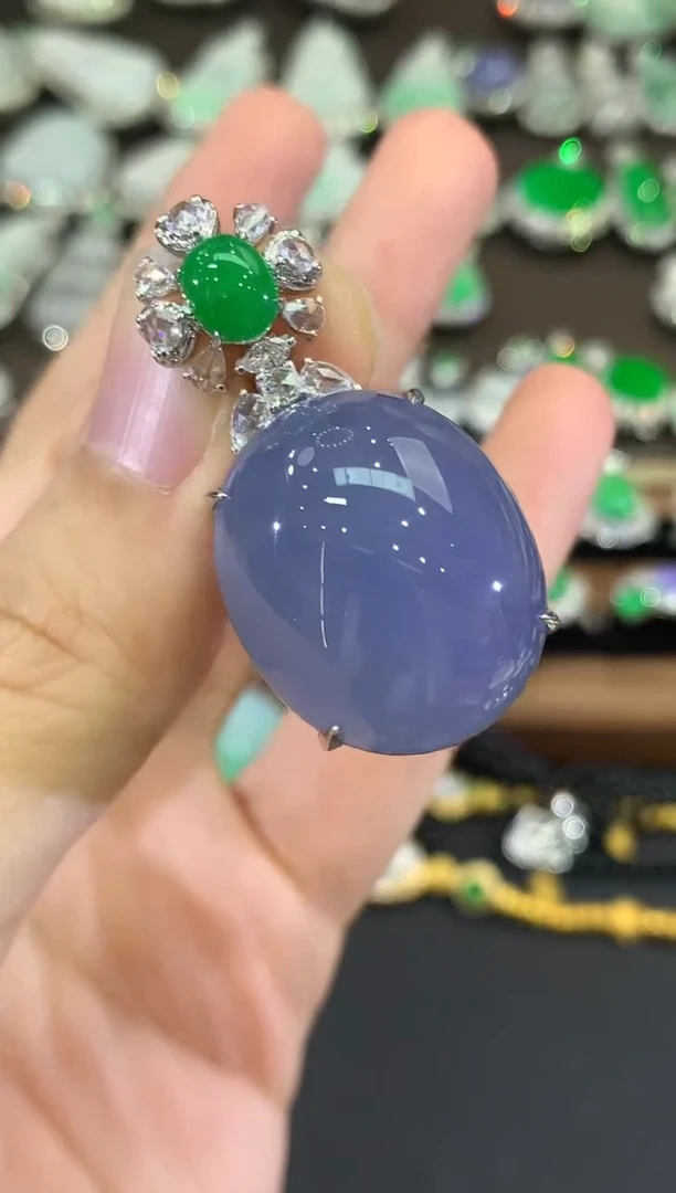 吊坠(不含链)18K金镶嵌翡翠C95 紫货有色差