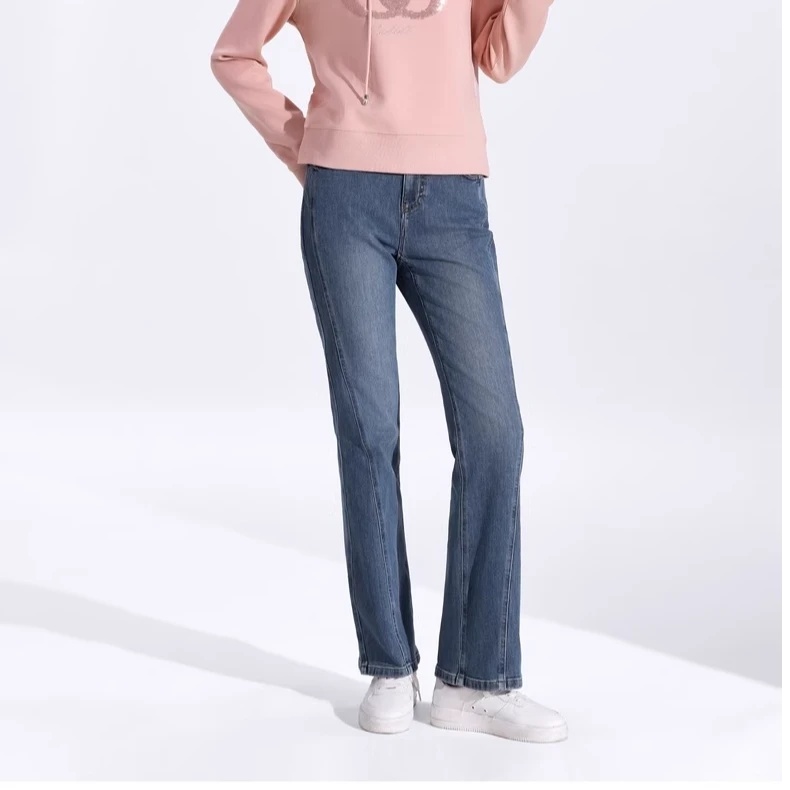 【安雅专属】CADIDL卡迪黛尔简约微喇棉弹水洗牛仔裤女CY00168P6