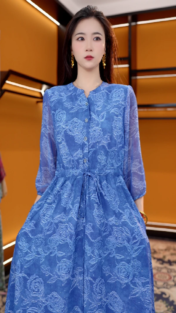 Y183新款中式时尚百搭气质宽松减龄连衣裙-玉玉