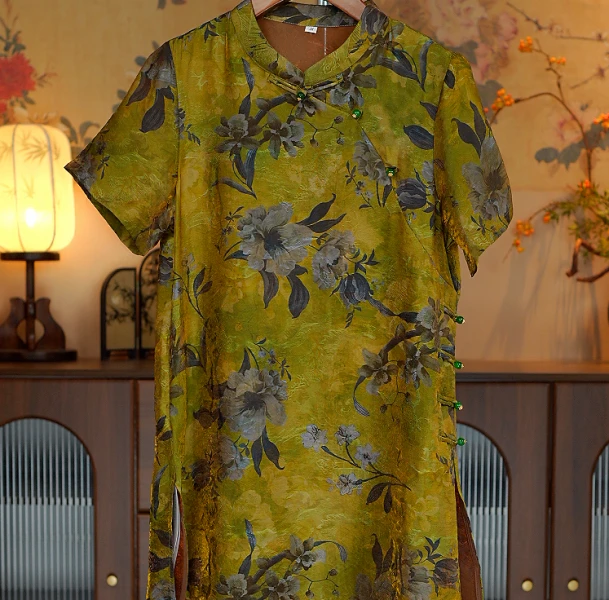 金玉满堂 新中式香云纱国风高级女长衫 6777