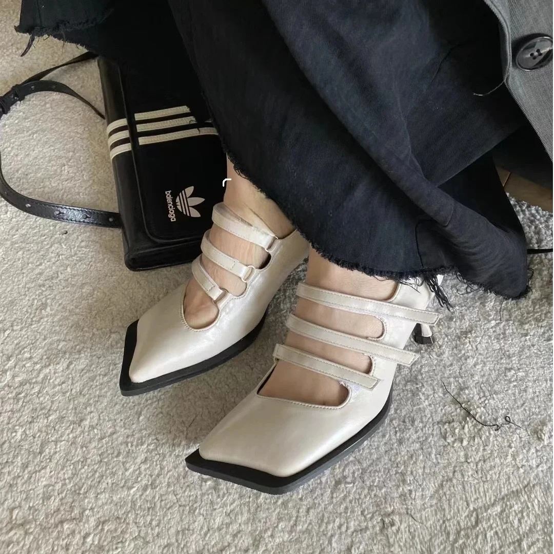 夏季韩版方头百搭细跟四季通用浅口包头单鞋气质个性细跟高跟女鞋