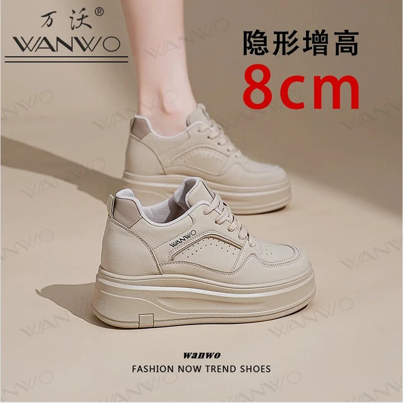 【内增高8cm】小白鞋女2025秋季新款鞋子女百搭厚底板鞋轻便老爹鞋